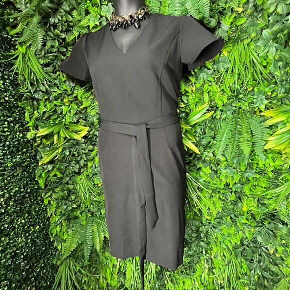 INC Women Dress 12 Black Sheath Tie Waist V Neck Flare Sleeve‎ NWT  0989 - Picture 5 of 11